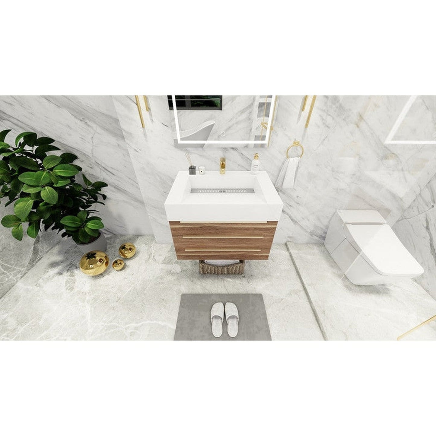 Moreno Bath Bethany 30" White Oak Wall-Mounted Vanity With Single Reinforced White Acrylic Sink
