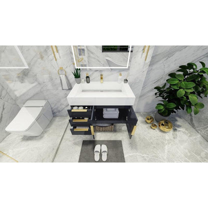 Moreno Bath Bethany 36" High Gloss Gray Wall-Mounted Vanity With Left Side Drawers and Single Reinforced White Acrylic Sink