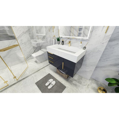 Moreno Bath Bethany 36" High Gloss Gray Wall-Mounted Vanity With Left Side Drawers and Single Reinforced White Acrylic Sink