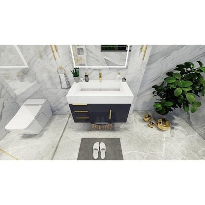 Moreno Bath Bethany 36" High Gloss Gray Wall-Mounted Vanity With Left Side Drawers and Single Reinforced White Acrylic Sink