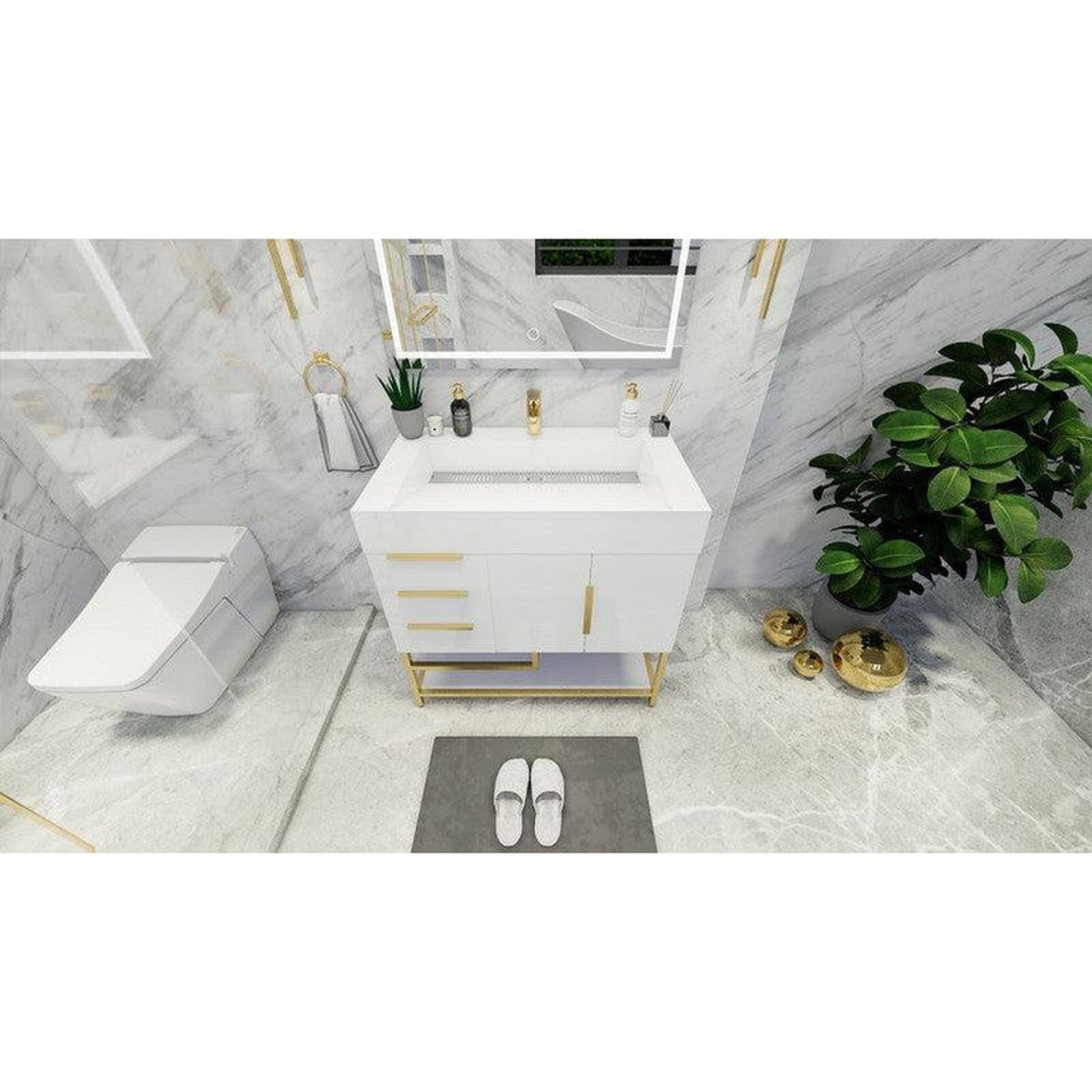 Moreno Bath Bethany 36" High Gloss White Freestanding Vanity With Left Side Drawers and Single Reinforced White Acrylic Sink