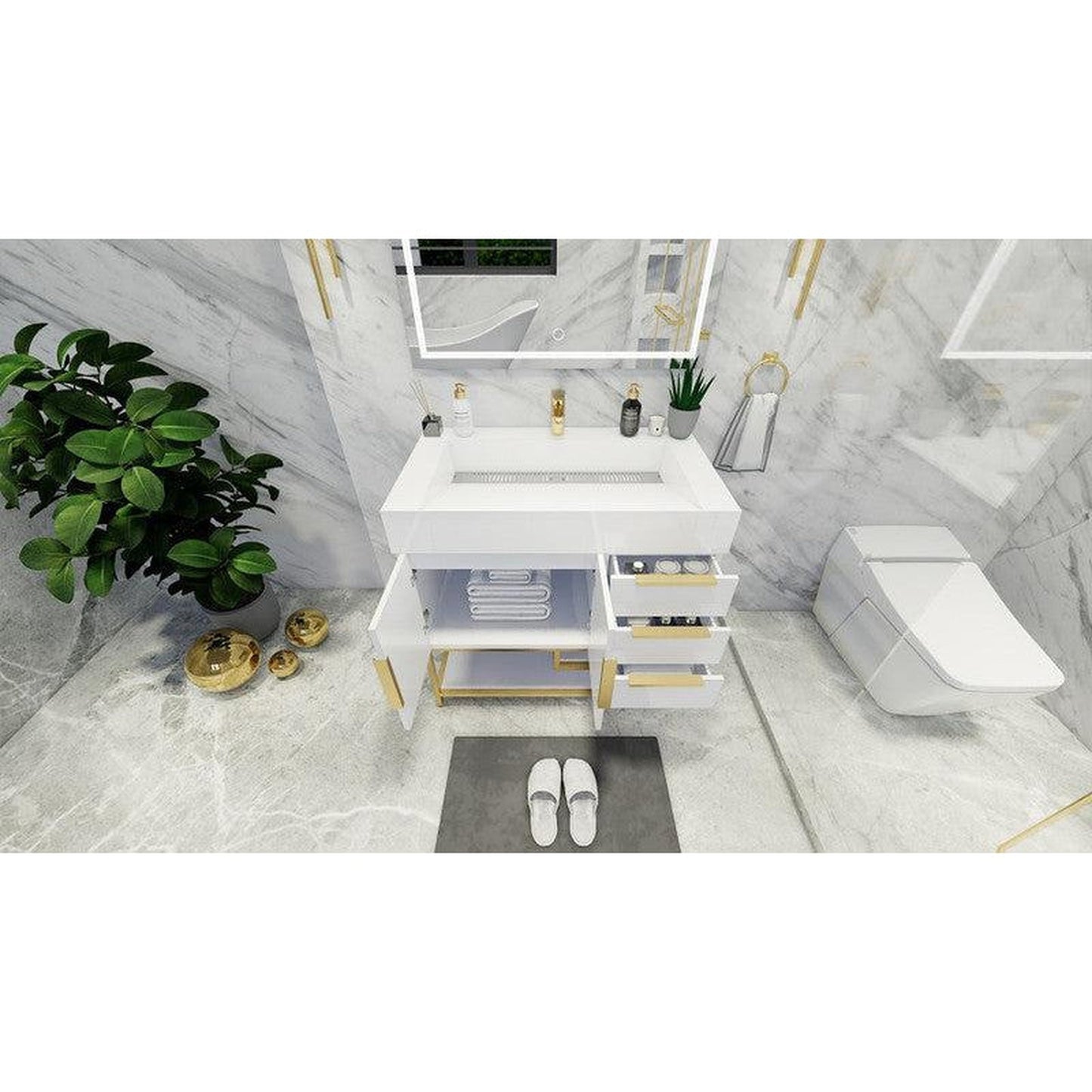 Moreno Bath Bethany 36" High Gloss White Freestanding Vanity With Right Side Drawers and Single Reinforced White Acrylic Sink