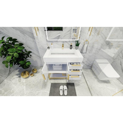 Moreno Bath Bethany 36" High Gloss White Freestanding Vanity With Right Side Drawers and Single Reinforced White Acrylic Sink