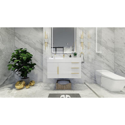 Moreno Bath Bethany 36" High Gloss White Wall-Mounted Vanity With Right Side Drawers and Single Reinforced White Acrylic Sink