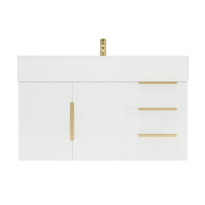 Moreno Bath Bethany 36" High Gloss White Wall-Mounted Vanity With Right Side Drawers and Single Reinforced White Acrylic Sink