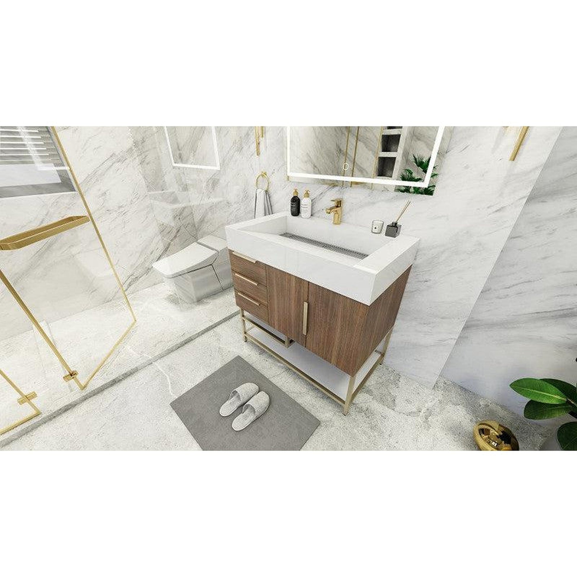 Moreno Bath Bethany 36" Rosewood Freestanding Vanity With Left Side Drawers and Single Reinforced White Acrylic Sink