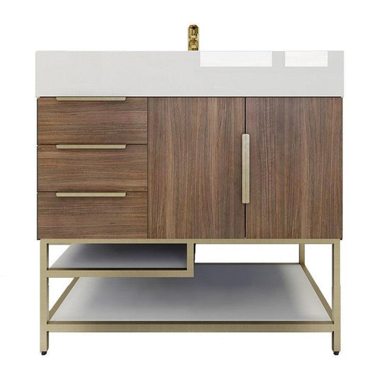 Moreno Bath Bethany 36" Rosewood Freestanding Vanity With Left Side Drawers and Single Reinforced White Acrylic Sink