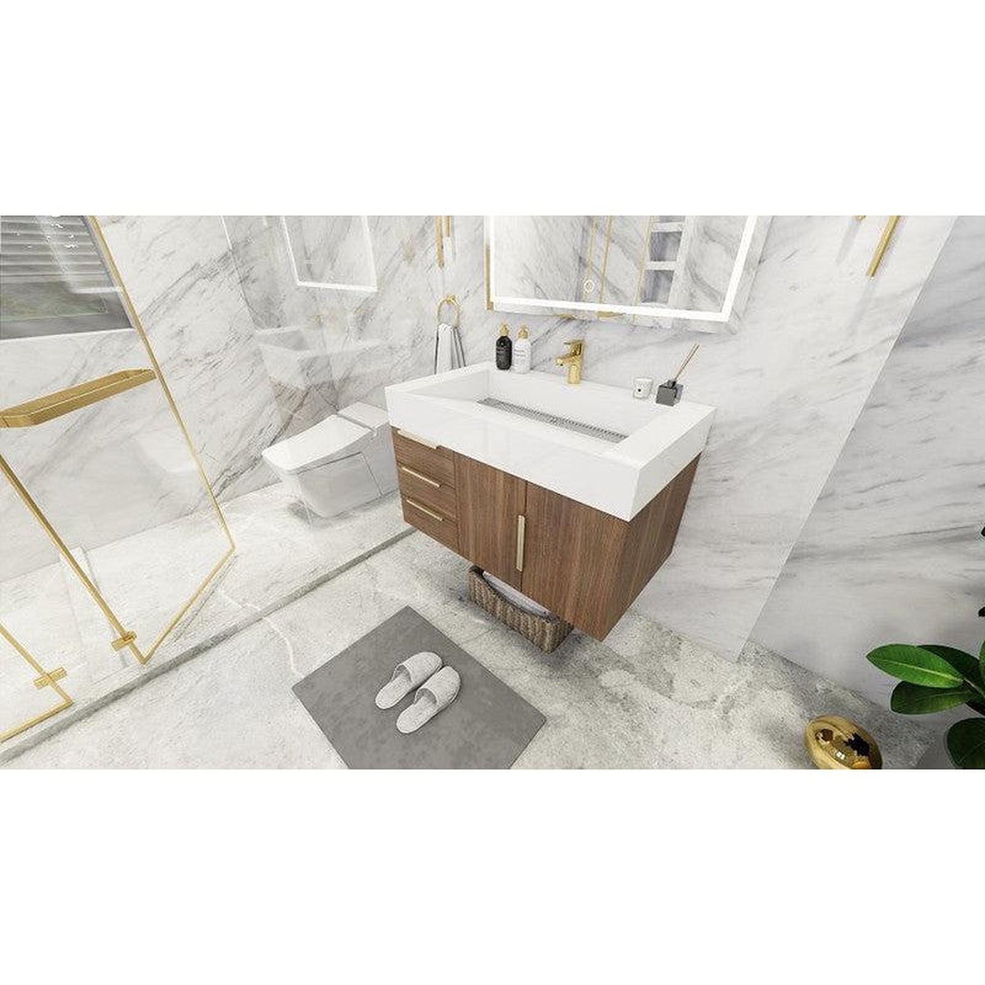 Moreno Bath Bethany 36" Rosewood Wall-Mounted Vanity With Left Side Drawers and Single Reinforced White Acrylic Sink