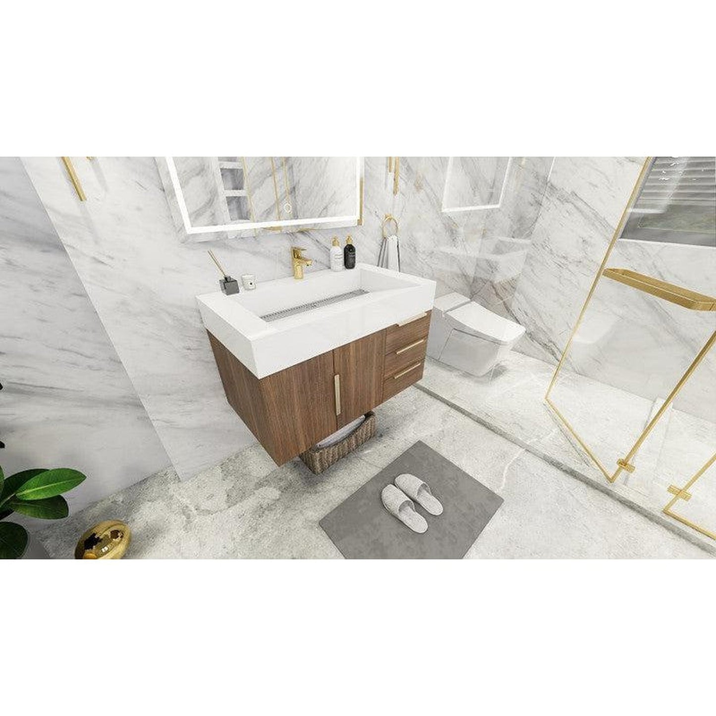 Moreno Bath Bethany 36" Rosewood Wall-Mounted Vanity With Right Side Drawers and Single Reinforced White Acrylic Sink