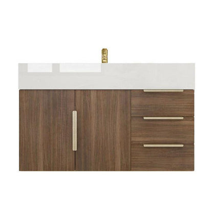 Moreno Bath Bethany 36" Rosewood Wall-Mounted Vanity With Right Side Drawers and Single Reinforced White Acrylic Sink