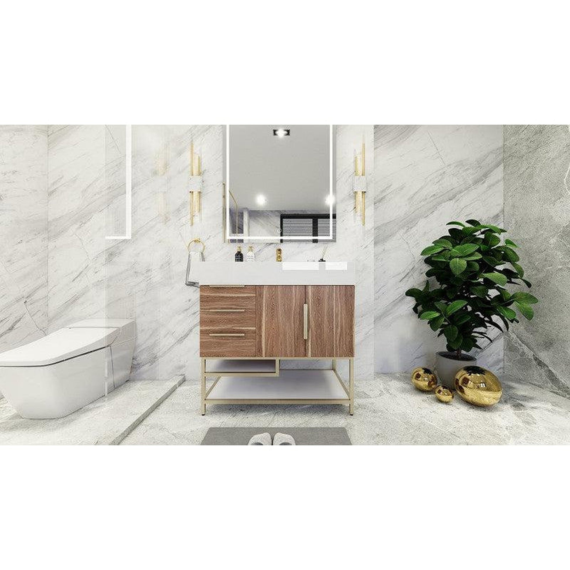 Moreno Bath Bethany 36" White Oak Freestanding Vanity With Left Side Drawers and Single Reinforced White Acrylic Sink