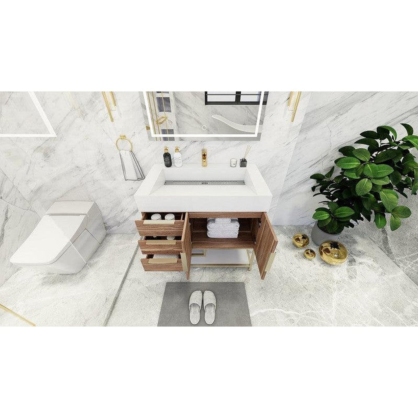 Moreno Bath Bethany 36" White Oak Freestanding Vanity With Left Side Drawers and Single Reinforced White Acrylic Sink