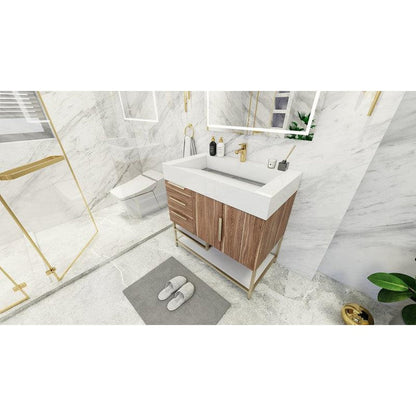 Moreno Bath Bethany 36" White Oak Freestanding Vanity With Left Side Drawers and Single Reinforced White Acrylic Sink