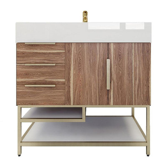 Moreno Bath Bethany 36" White Oak Freestanding Vanity With Left Side Drawers and Single Reinforced White Acrylic Sink