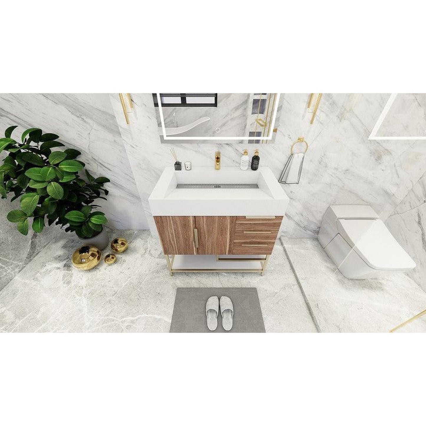 Moreno Bath Bethany 36" White Oak Freestanding Vanity With Right Side Drawers and Single Reinforced White Acrylic Sink