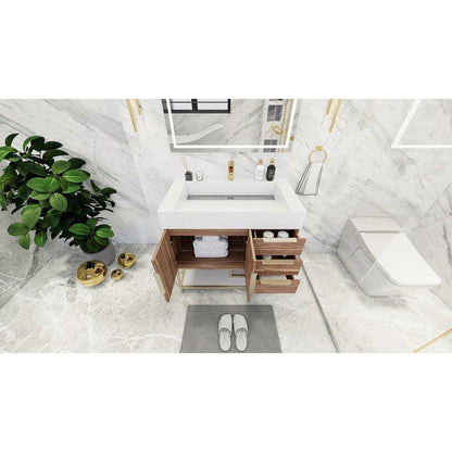 Moreno Bath Bethany 36" White Oak Freestanding Vanity With Right Side Drawers and Single Reinforced White Acrylic Sink
