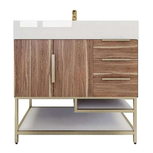 Moreno Bath Bethany 36" White Oak Freestanding Vanity With Right Side Drawers and Single Reinforced White Acrylic Sink