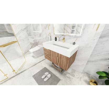 Moreno Bath Bethany 36" White Oak Wall-Mounted Vanity With Left Side Drawers and Single Reinforced White Acrylic Sink