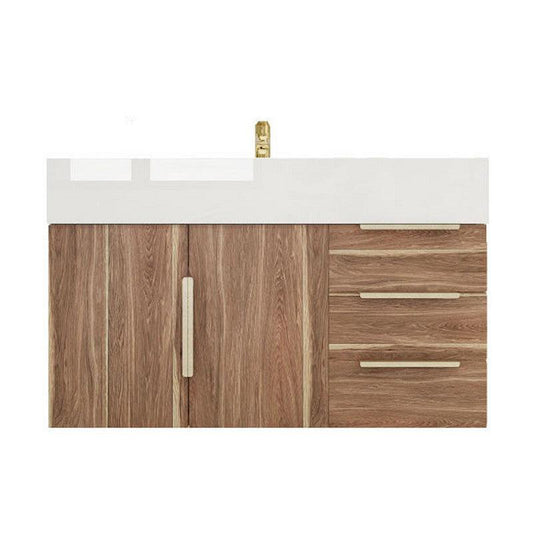 Moreno Bath Bethany 36" White Oak Wall-Mounted Vanity With Right Side Drawers and Single Reinforced White Acrylic Sink