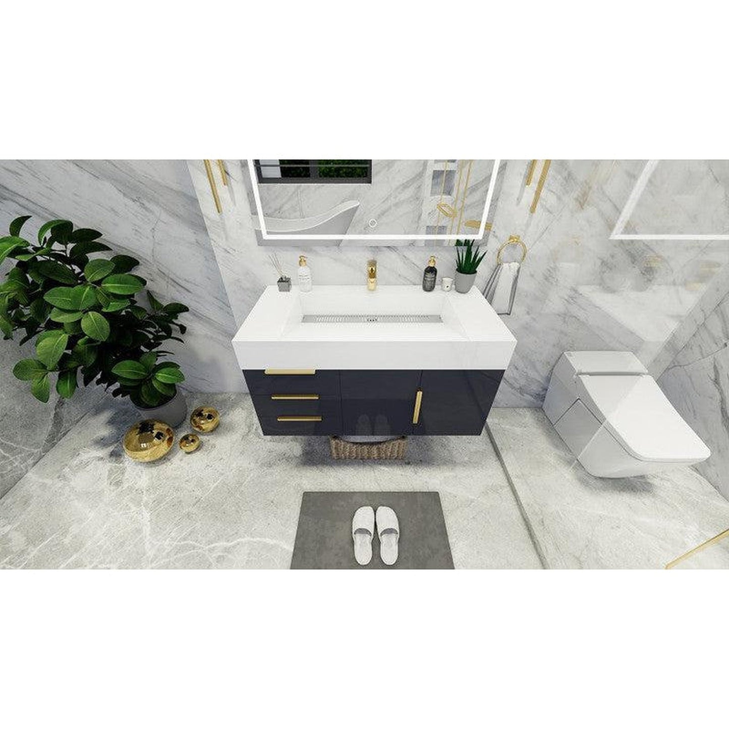 Moreno Bath Bethany 42" High Gloss Gray Wall-Mounted Vanity With Left Side Drawers and Single Reinforced White Acrylic Sink