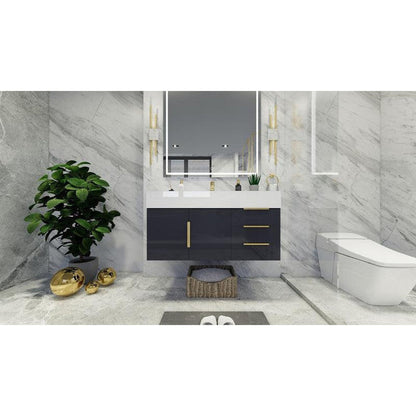 Moreno Bath Bethany 42" High Gloss Gray Wall-Mounted Vanity With Right Side Drawers and Single Reinforced White Acrylic Sink