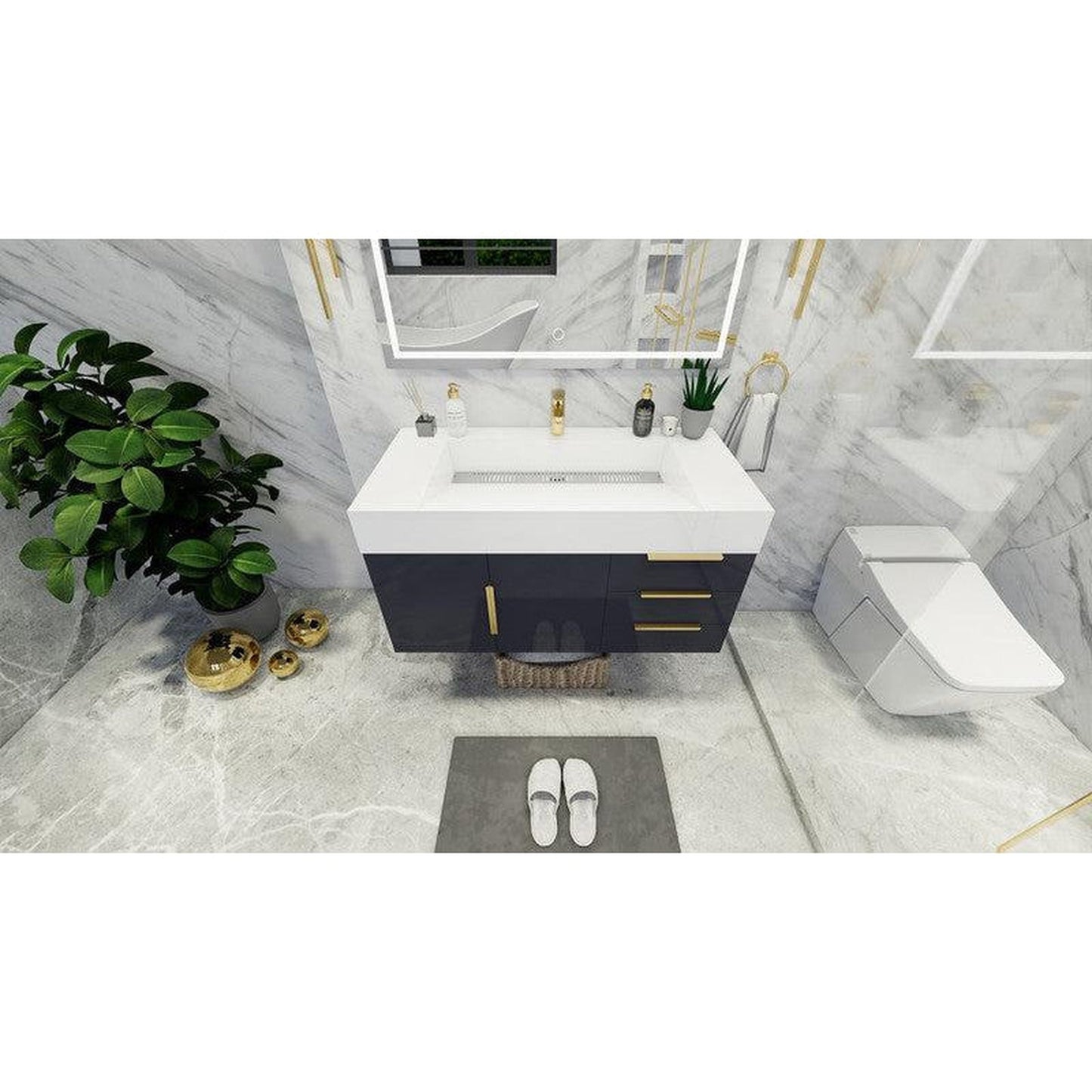 Moreno Bath Bethany 42" High Gloss Gray Wall-Mounted Vanity With Right Side Drawers and Single Reinforced White Acrylic Sink