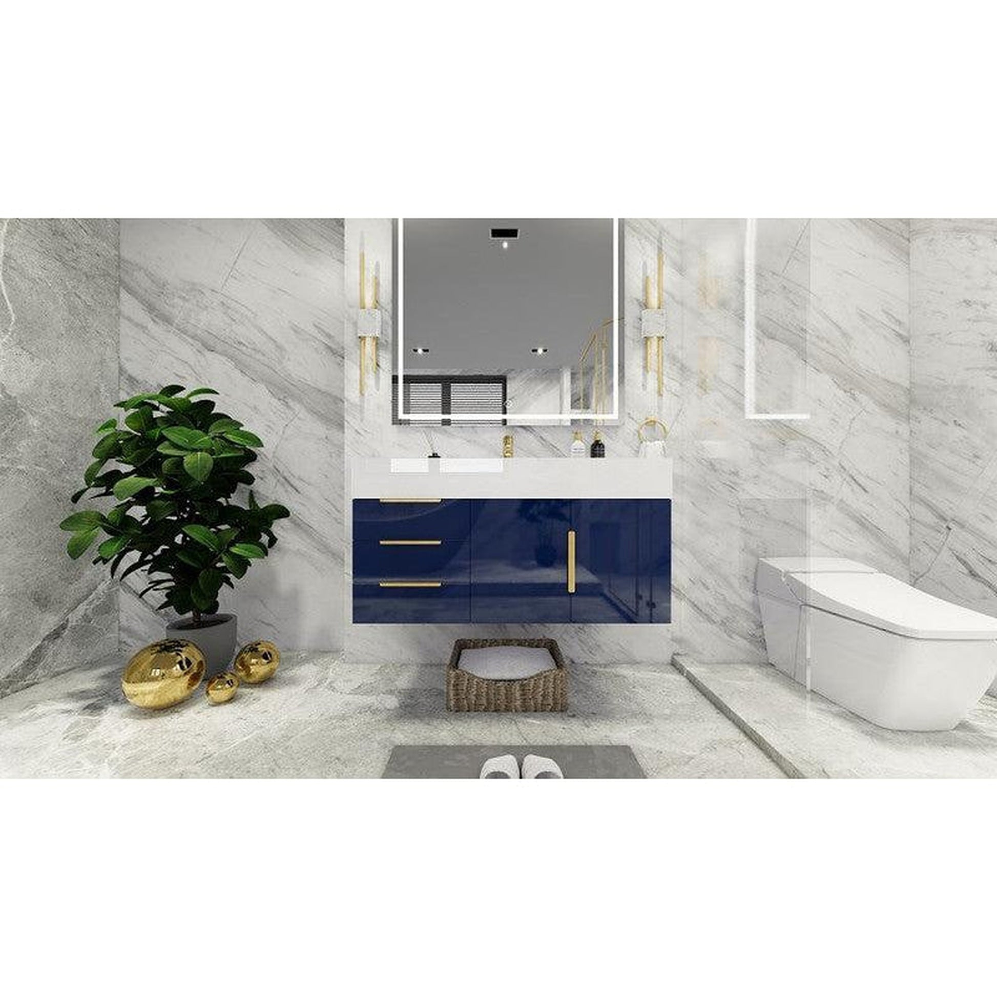 Moreno Bath Bethany 42" High Gloss Night Blue Wall-Mounted Vanity With Left Side Drawers and Single Reinforced White Acrylic Sink