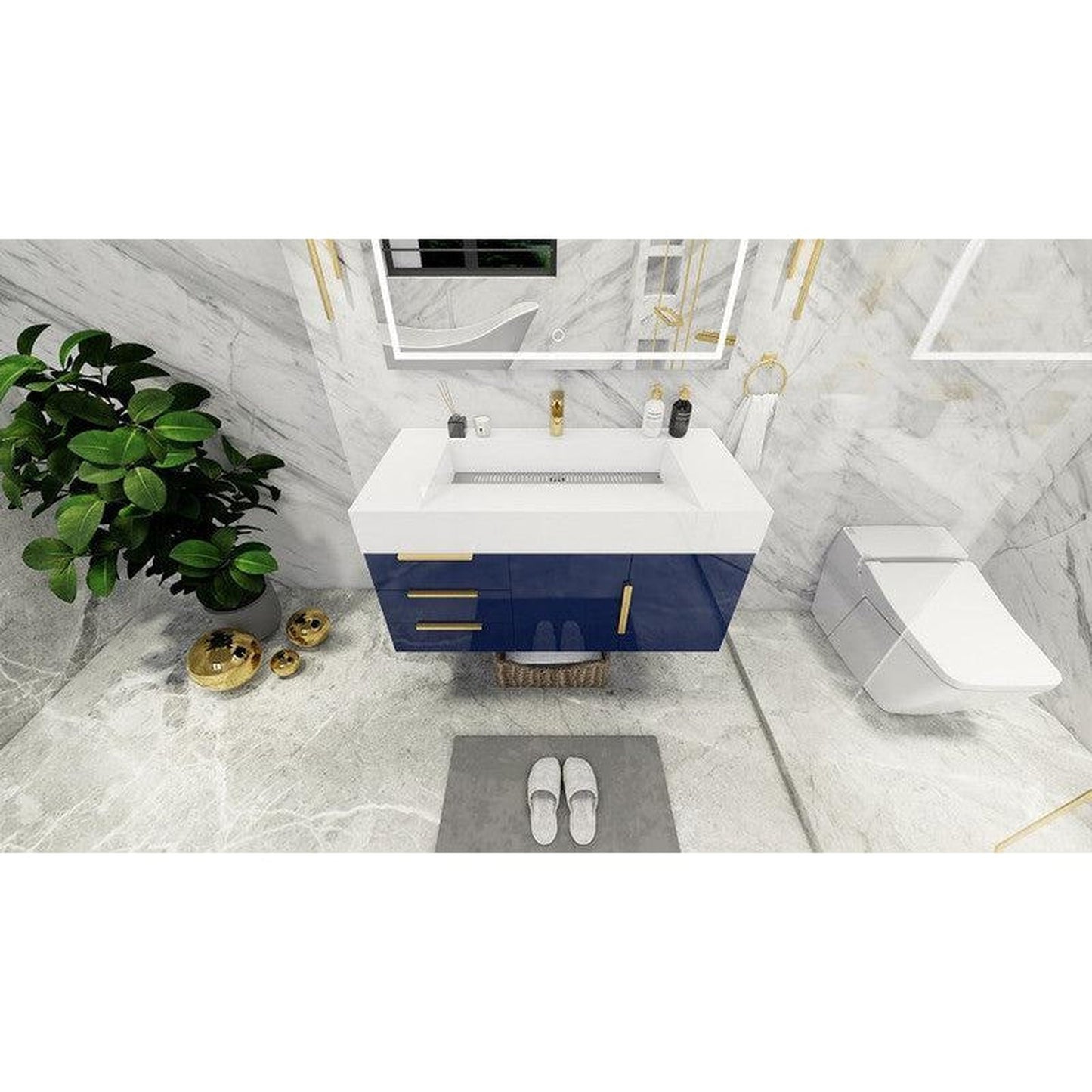 Moreno Bath Bethany 42" High Gloss Night Blue Wall-Mounted Vanity With Left Side Drawers and Single Reinforced White Acrylic Sink