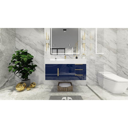 Moreno Bath Bethany 42" High Gloss Night Blue Wall-Mounted Vanity With Right Side Drawers and Single Reinforced White Acrylic Sink