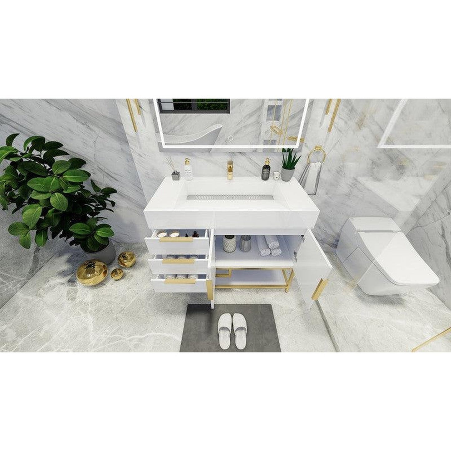 Moreno Bath Bethany 42" High Gloss White Freestanding Vanity With Left Side Drawers and Single Reinforced White Acrylic Sink