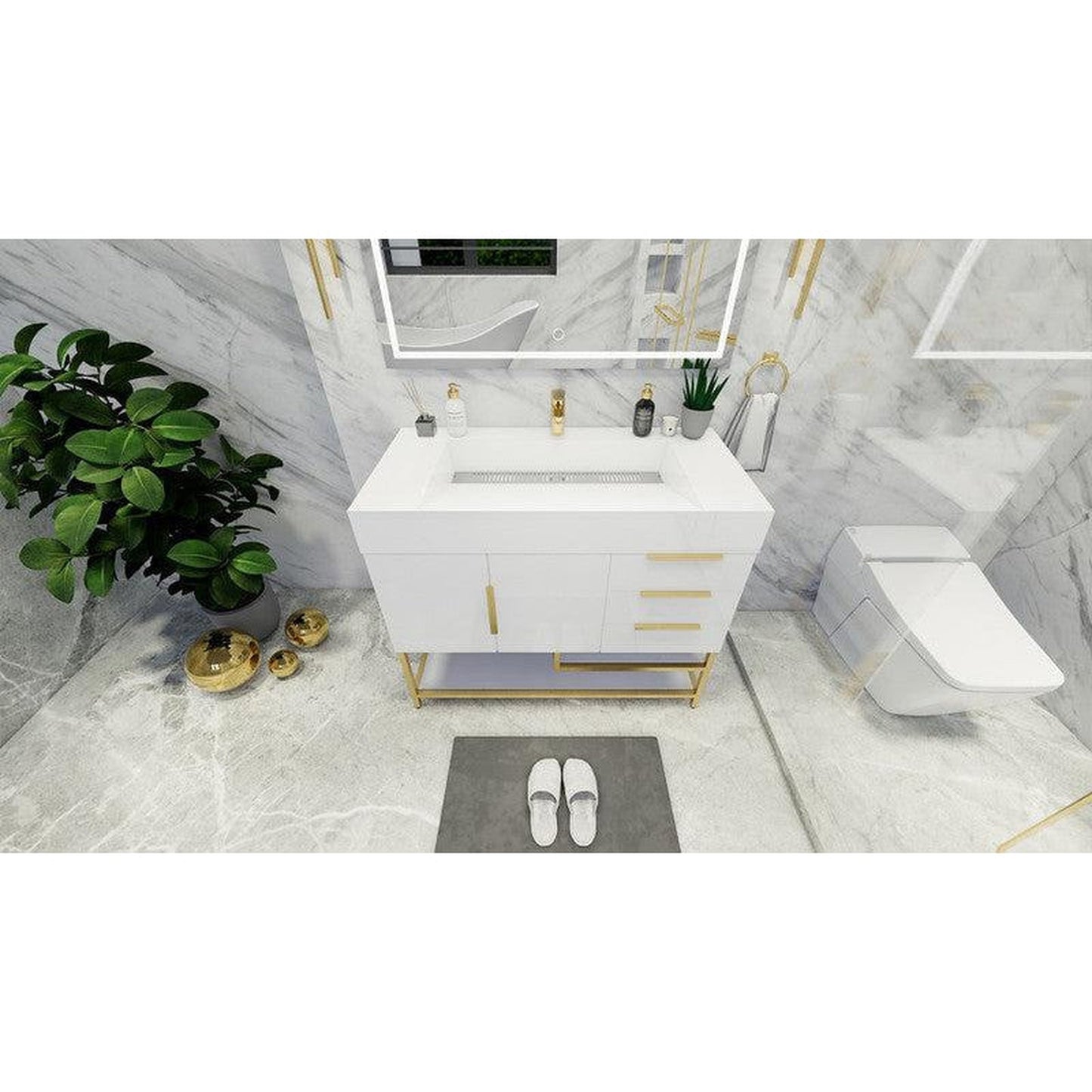 Moreno Bath Bethany 42" High Gloss White Freestanding Vanity With Right Side Drawers and Single Reinforced White Acrylic Sink