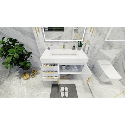 Moreno Bath Bethany 42" High Gloss White Wall-Mounted Vanity With Left Side Drawers and Single Reinforced White Acrylic Sink