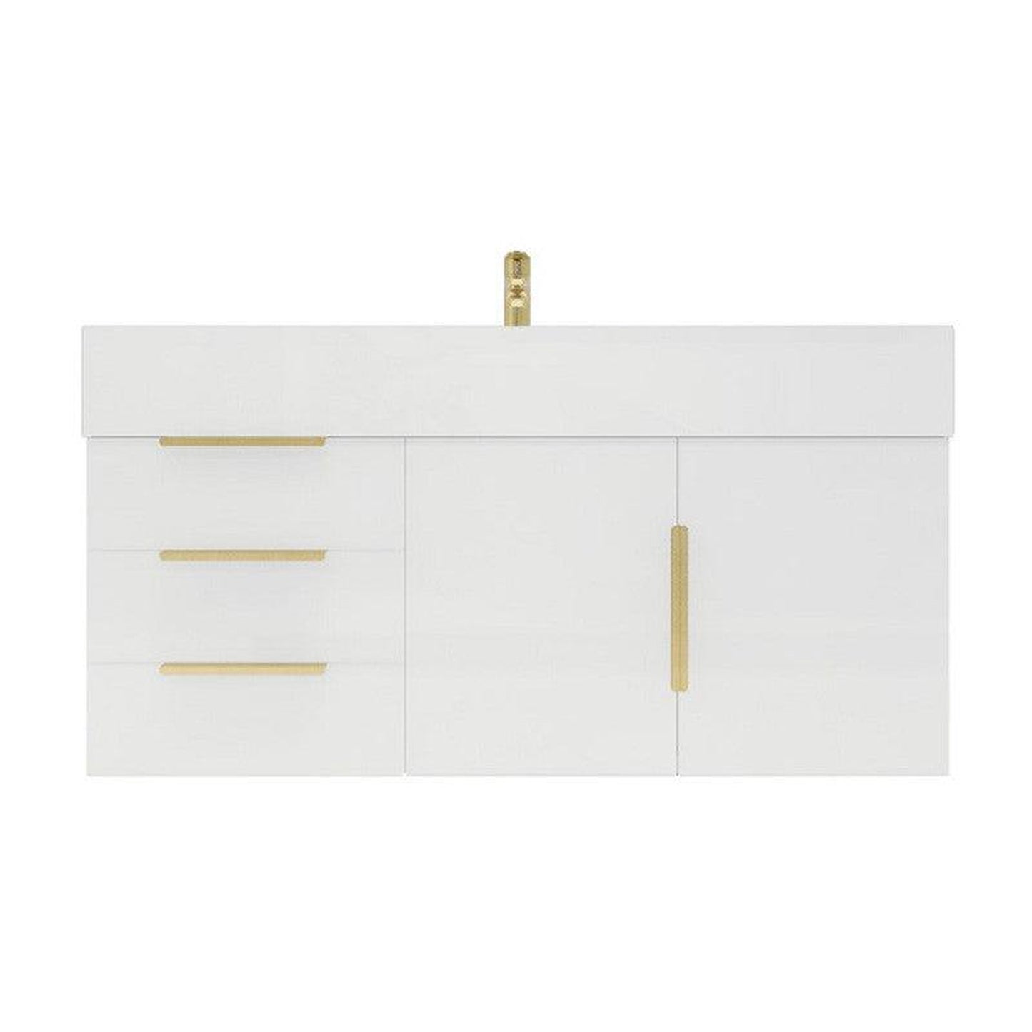 Moreno Bath Bethany 42" High Gloss White Wall-Mounted Vanity With Left Side Drawers and Single Reinforced White Acrylic Sink