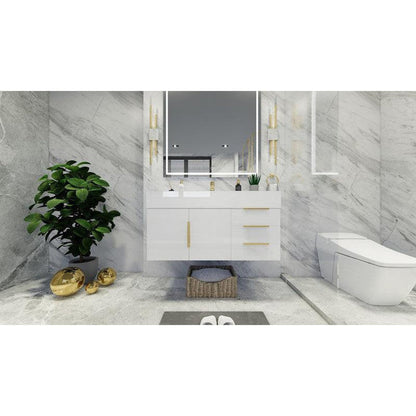 Moreno Bath Bethany 42" High Gloss White Wall-Mounted Vanity With Right Side Drawers and Single Reinforced White Acrylic Sink