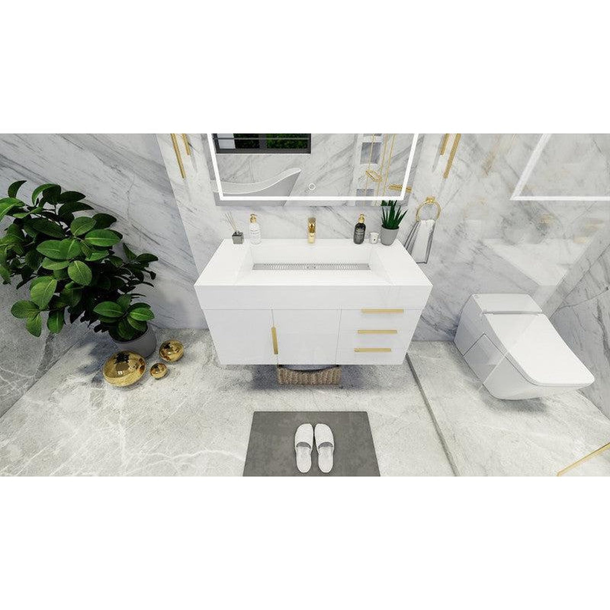 Moreno Bath Bethany 42" High Gloss White Wall-Mounted Vanity With Right Side Drawers and Single Reinforced White Acrylic Sink