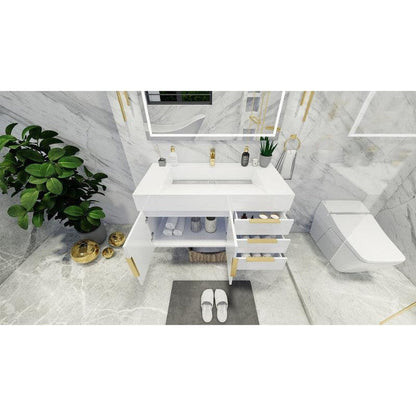Moreno Bath Bethany 42" High Gloss White Wall-Mounted Vanity With Right Side Drawers and Single Reinforced White Acrylic Sink
