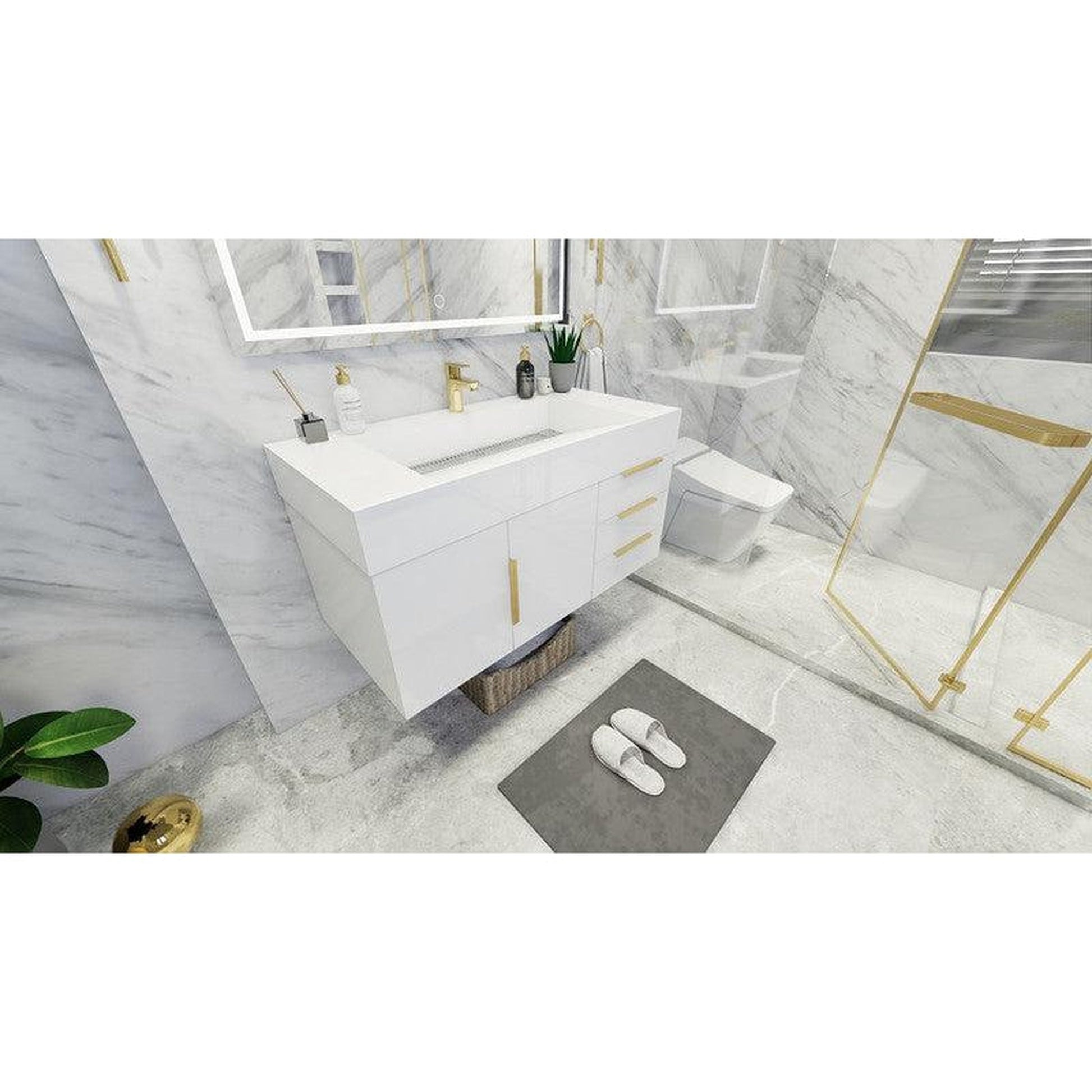 Moreno Bath Bethany 42" High Gloss White Wall-Mounted Vanity With Right Side Drawers and Single Reinforced White Acrylic Sink