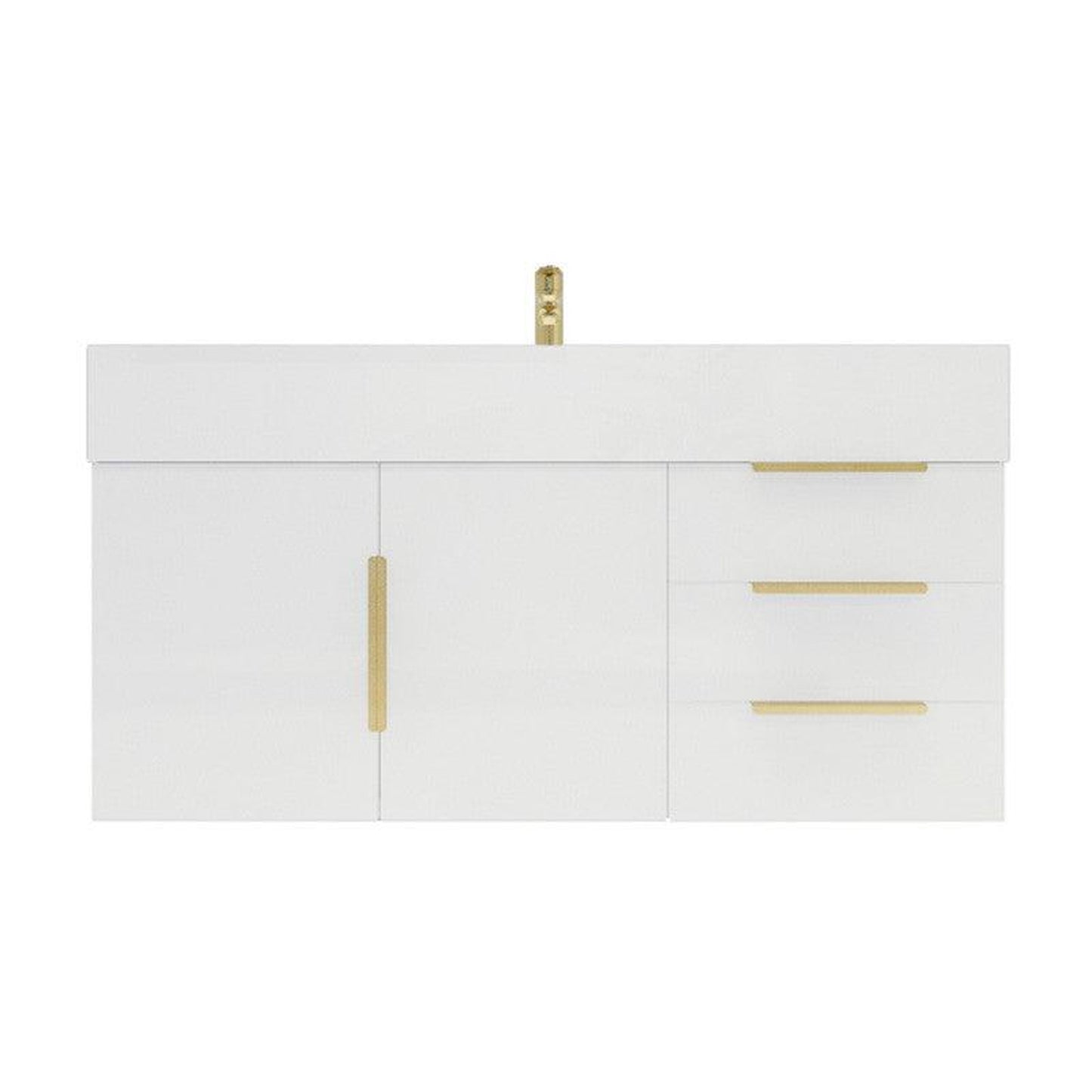 Moreno Bath Bethany 42" High Gloss White Wall-Mounted Vanity With Right Side Drawers and Single Reinforced White Acrylic Sink