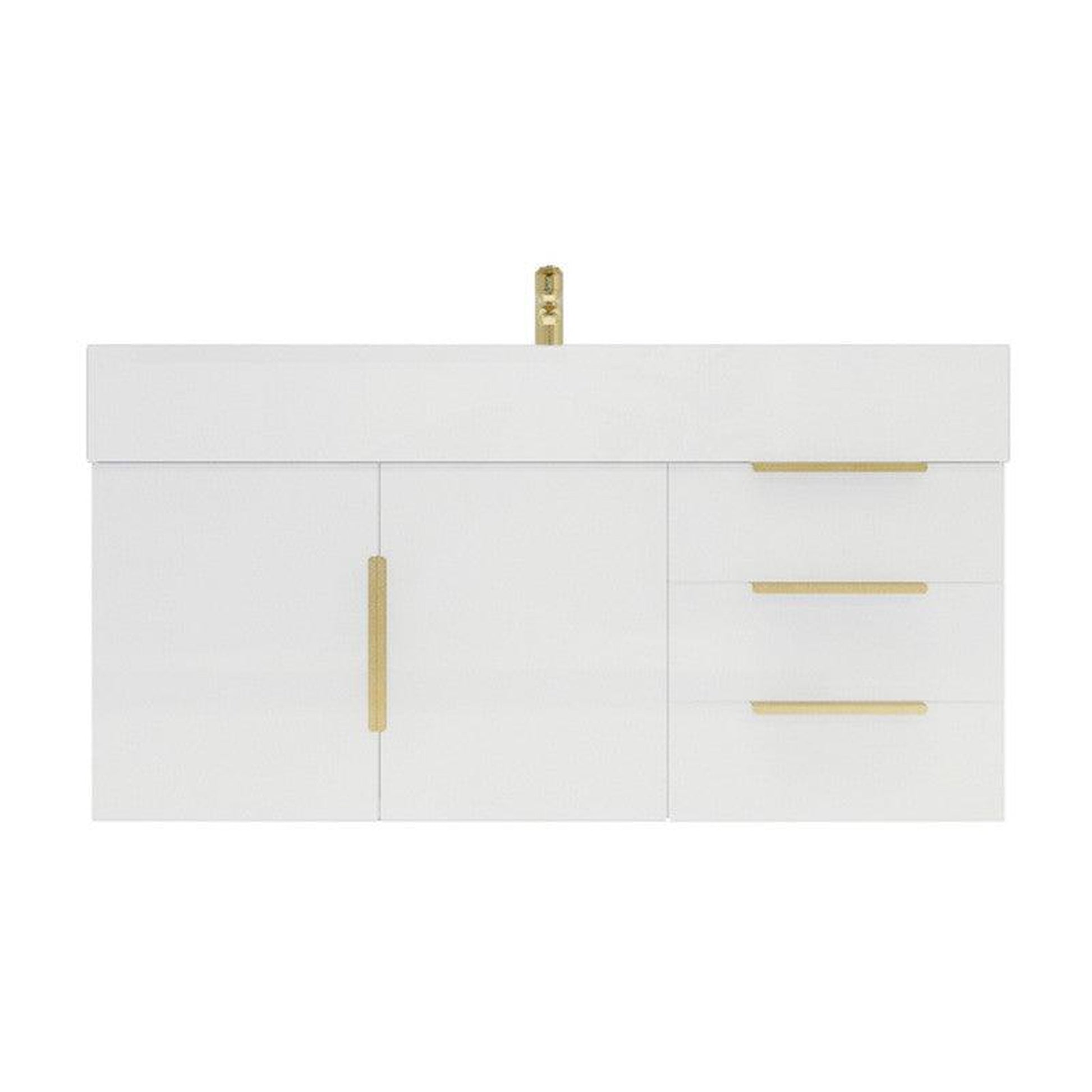 Moreno Bath Bethany 42" High Gloss White Wall-Mounted Vanity With Right Side Drawers and Single Reinforced White Acrylic Sink