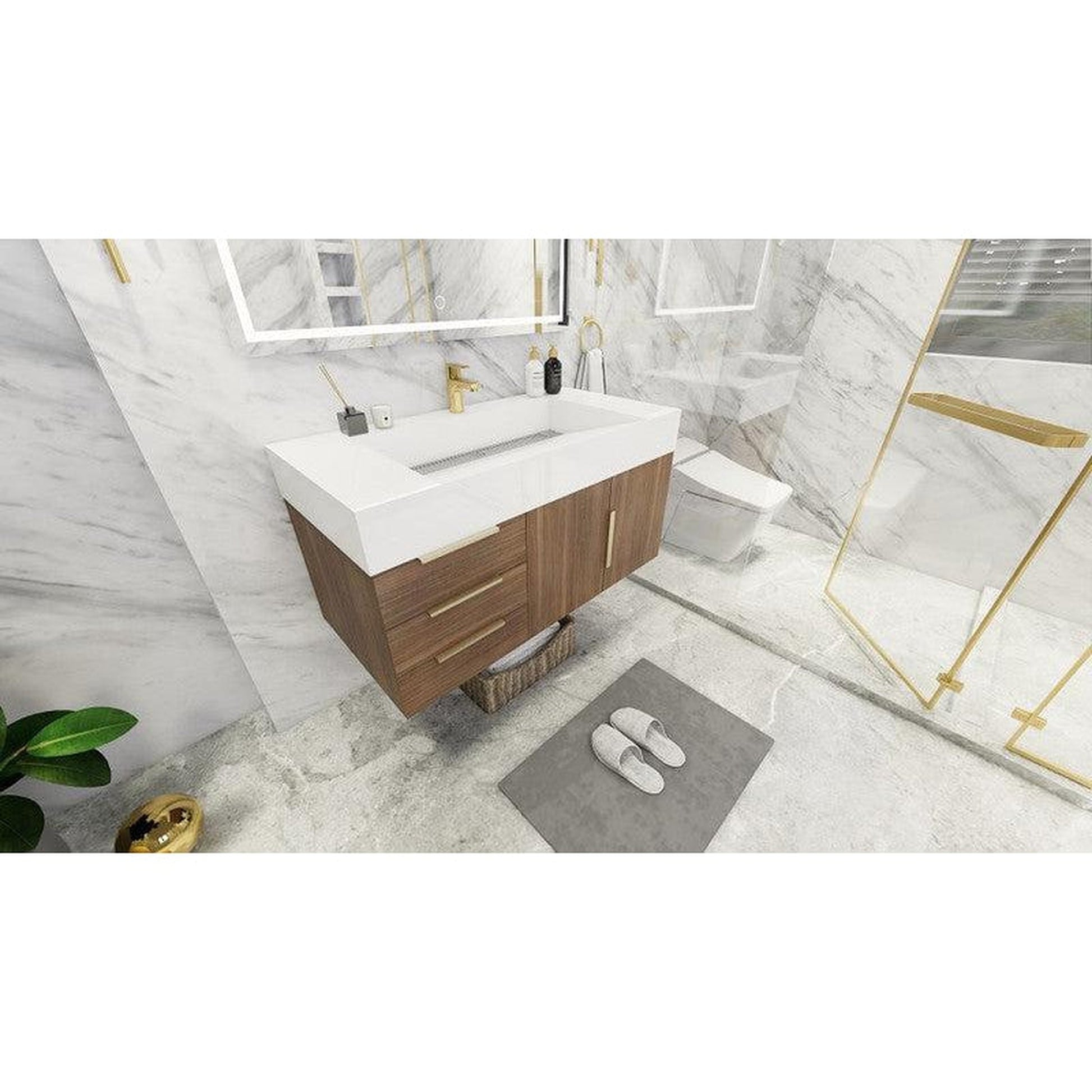 Moreno Bath Bethany 42" Rosewood Wall-Mounted Vanity With Left Side Drawers and Single Reinforced White Acrylic Sink