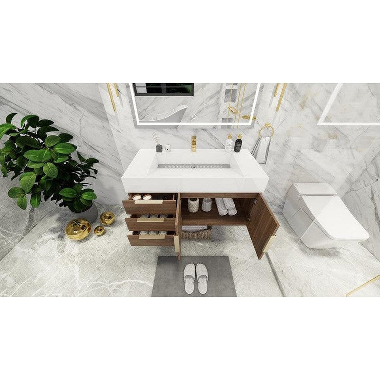 Moreno Bath Bethany 42" Rosewood Wall-Mounted Vanity With Left Side Drawers and Single Reinforced White Acrylic Sink