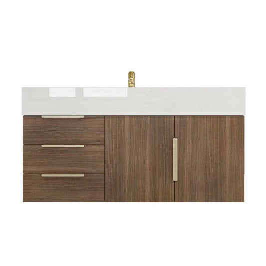 Moreno Bath Bethany 42" Rosewood Wall-Mounted Vanity With Left Side Drawers and Single Reinforced White Acrylic Sink