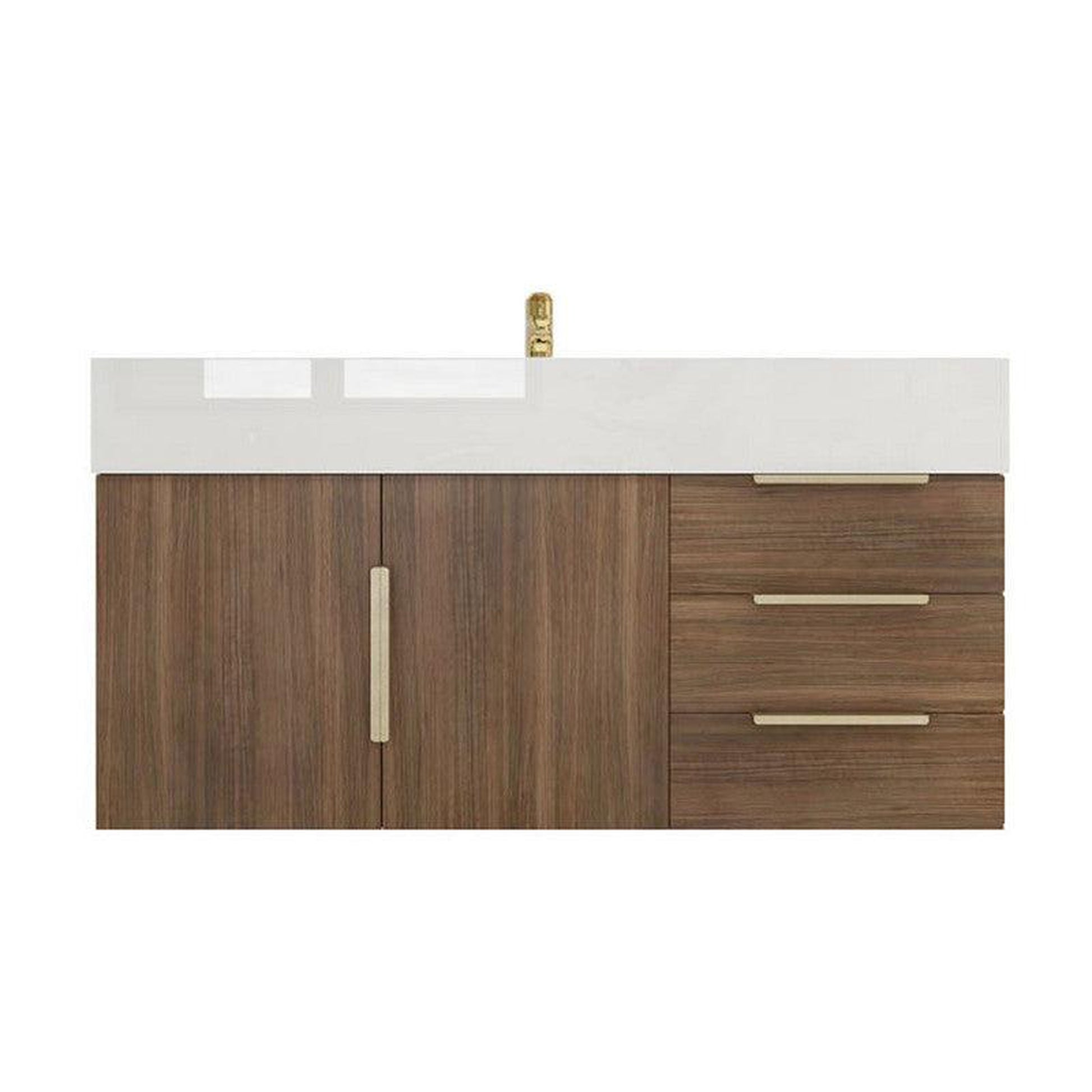 Moreno Bath Bethany 42" Rosewood Wall-Mounted Vanity With Right Side Drawers and Single Reinforced White Acrylic Sink