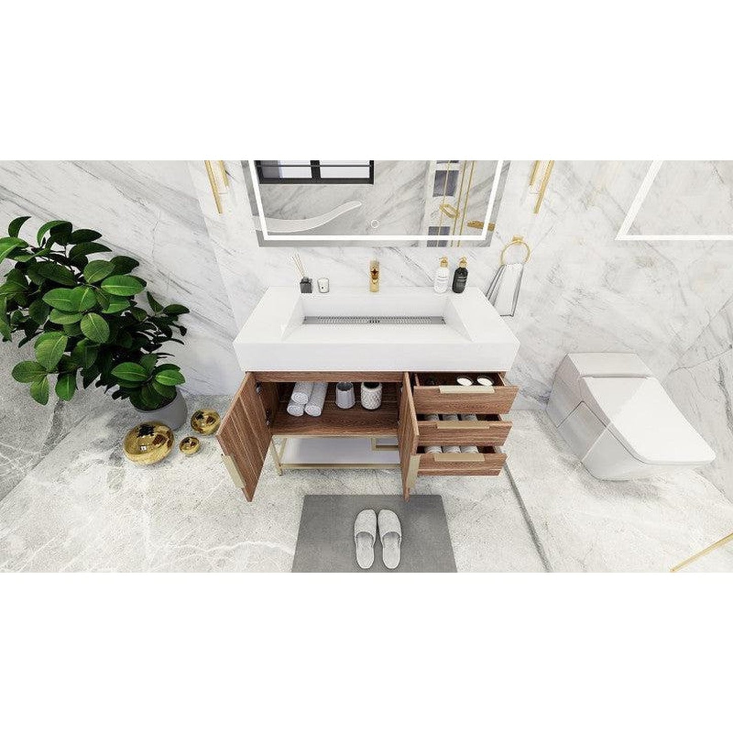 Moreno Bath Bethany 42" White Oak Freestanding Vanity With Right Side Drawers and Single Reinforced White Acrylic Sink