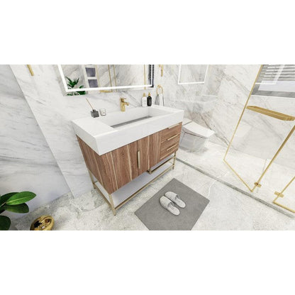 Moreno Bath Bethany 42" White Oak Freestanding Vanity With Right Side Drawers and Single Reinforced White Acrylic Sink