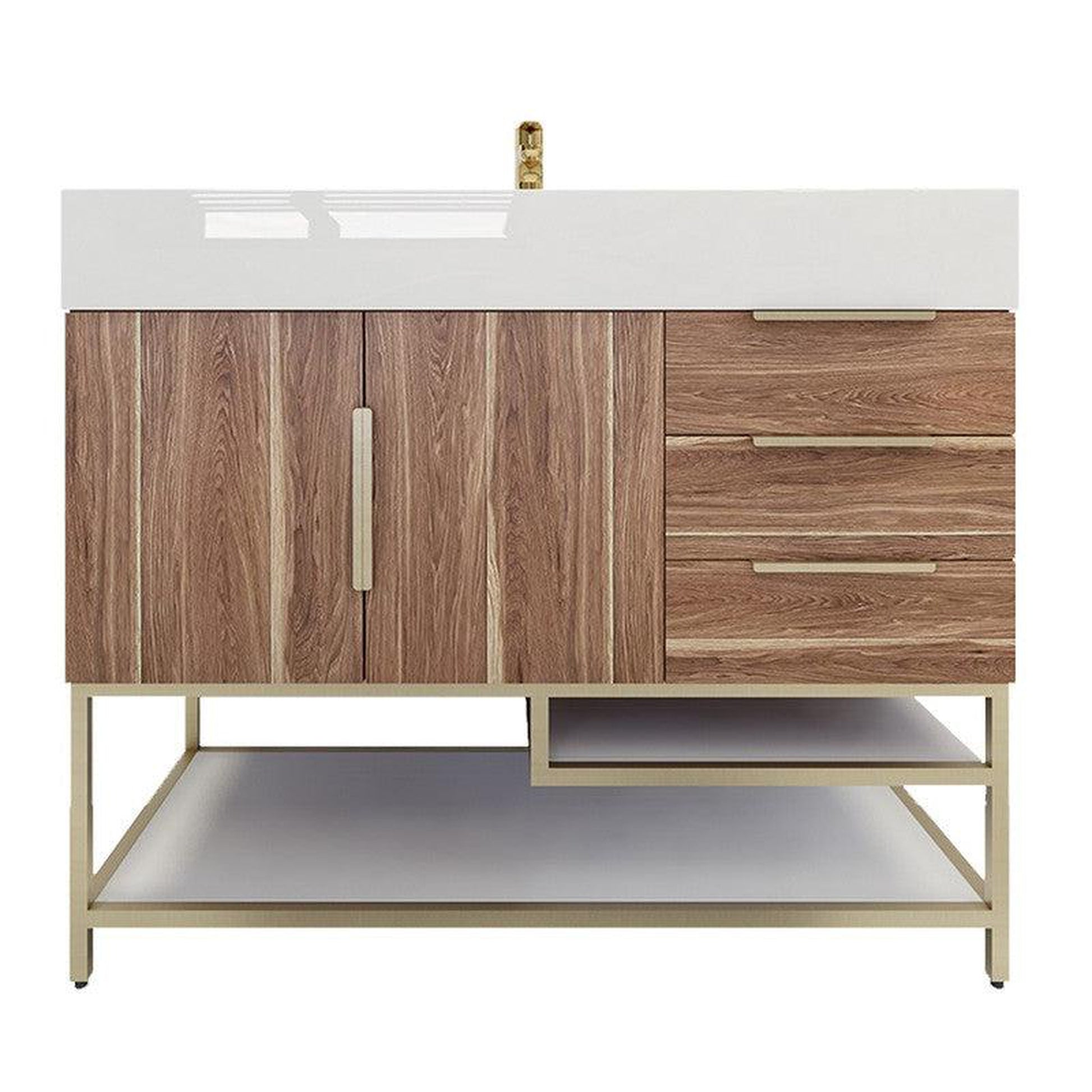 Moreno Bath Bethany 42" White Oak Freestanding Vanity With Right Side Drawers and Single Reinforced White Acrylic Sink