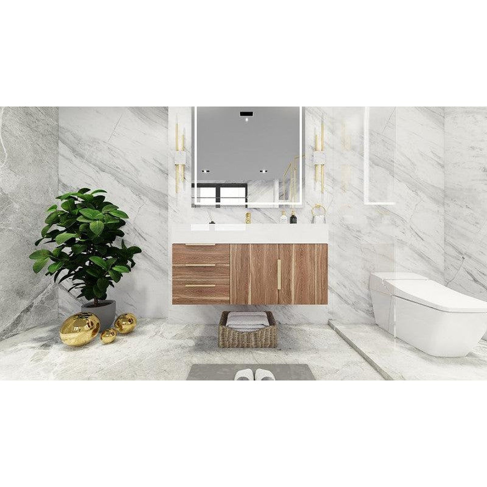 Moreno Bath Bethany 42" White Oak Wall-Mounted Vanity With Left Side Drawers and Single Reinforced White Acrylic Sink