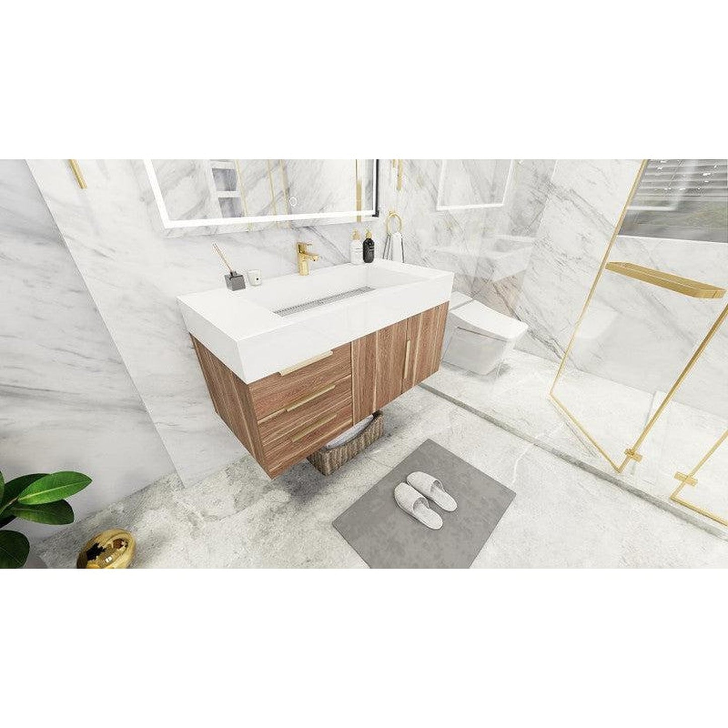 Moreno Bath Bethany 42" White Oak Wall-Mounted Vanity With Left Side Drawers and Single Reinforced White Acrylic Sink
