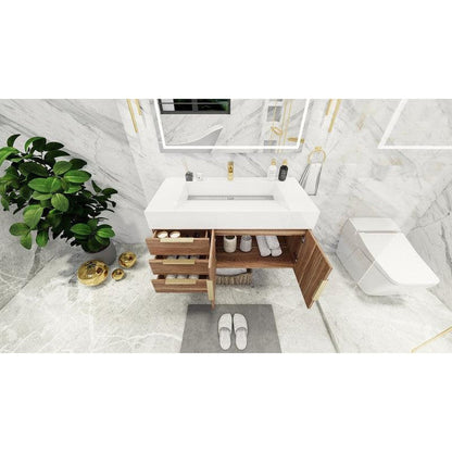 Moreno Bath Bethany 42" White Oak Wall-Mounted Vanity With Left Side Drawers and Single Reinforced White Acrylic Sink