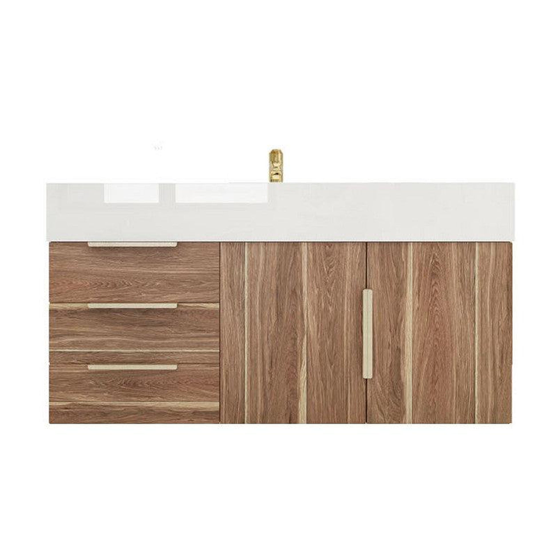 Moreno Bath Bethany 42" White Oak Wall-Mounted Vanity With Left Side Drawers and Single Reinforced White Acrylic Sink